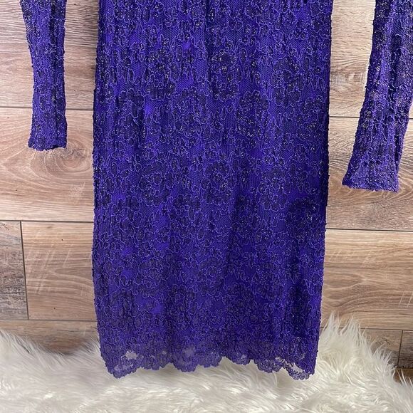 Betsy & Adam Purple Lace Pencil Style Cocktail Dress, Size 9-10, Vintage 80’s - Picture 4 of 10